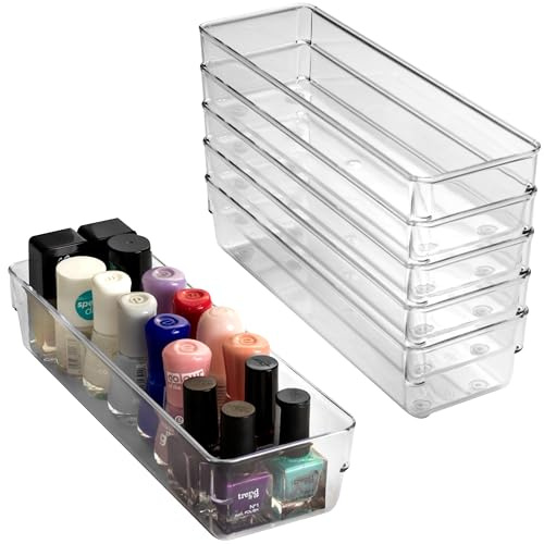 6x Schubladen Ordnungssystem 24x8cm klar transparent 5,5cm für Bad Büro Box