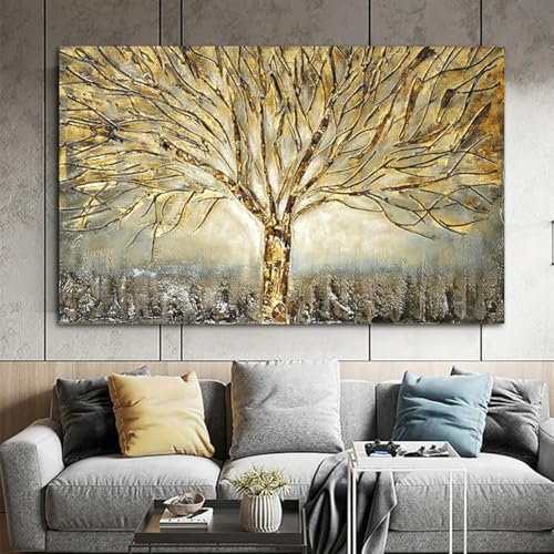 Goldenes Gemälde „Baum des Lebens“, Poster und Drucke auf Leinwand, abstrakte Kunst, Bilder, moderne Wandkunst für Zuhause, Wohnzimmer, Dekoration, 60 x 80 cm, ungerahmt