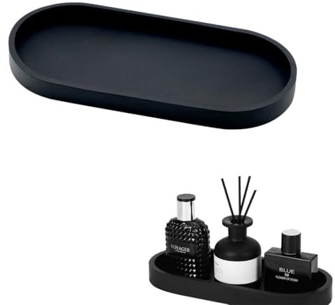NHPY NHP Badezimmertablett,Badezimmer Deko,Deko Tablett,Schwarze Deko,Schwarz Silikon Ablageschale,Kosmetiktabletts,Schmuck Tablett,Kleines Tablett für Waschtisch Badewanne