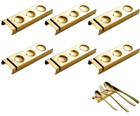 maiwalk Cutlery Rests Stand for Chopsticks Spoon Fork Knife Stainless Steel Flatware Utensils Cutlery Stand Rest Holder for Home Restaurant Dinner Table Setting Set of 6 (Gold, 14.5X4.5X1.5CM)
