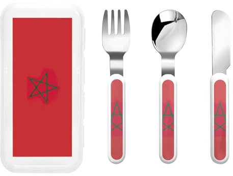 Argenterie avec boîte de rangement Motif drapeau du Maroc en acier inoxydable