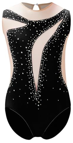 JEATHA Ragazza Body da Balletto Leotards a Senza Manica con Strass Brillantini da Pattinaggio Bodysuit Da Ginnastica Artistica 5-16 Anni
