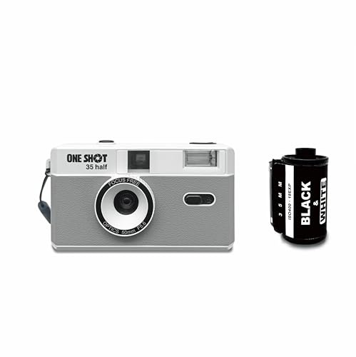 1 Shot Point and Shoot 35-mm-Filmkamera, Wiederverwendbare Retro-Halbrahmen-Kamera, eingebauter Blitz, inklusive Einer Rolle ASA/ISO 400 Schwarz-Weiß-Film, 18 Exp. (36 Aufnahmen), Batterie Nicht im