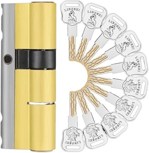 Thumb Turn Euro Cylinder Lock, 10 Keys Lock Replacement C Grade Security Entrance Door Lock Cylinder Knob Cylinder Defiant Double Barrel Lock(A32.5b47.5 L80mm)