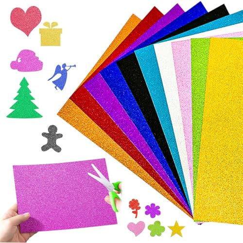 Glitzerpapier Zum Basteln,10 Blatt Buntes Papier 10 Farben Glitzerpapier,Bunt Glitzer Papier A4,Glitzerpapier für Kunsthandwerk Deko