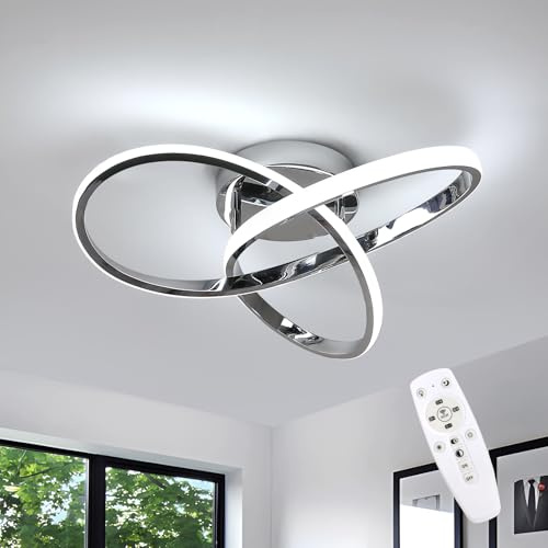 DELIPOP LED Deckenlampe Dimmbar, 36W Deckenleuchte Modern mit Fernbedienung | Verchromt Wandbeleuchtung für Wohnzimmer Schlafzimmer Esszimmer Balkon