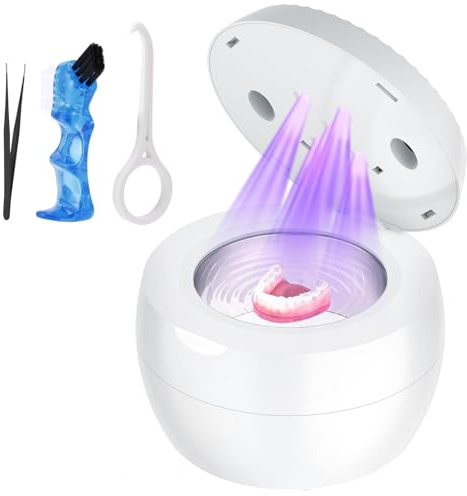 Máquina limpiadora de retenedores ultrasónicos, 45 kHz 25 W, cápsula de limpieza dental para prótesis, protector bucal, alineador, protector nocturno, aparatos ortopédicos, anillos y joyas, portátil