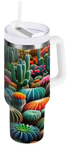 RPLIFE Bunte Sukkulenten Kaktus 40oz Tumbler, 30oz Tumbler mit Griff, Reise Kaffeebecher