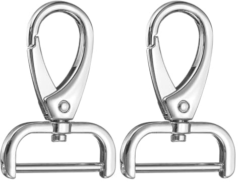 QUARKZMAN 2 Stück 25 mm D-Ring Abnehmbarer Karabinerhaken Schwenkbarer Karabiner mit Schiebeschnalle Hummerkrallenverschluss für Taschengurt Schlüsselanhänger Tasche DIY Handwerk (Silber)
