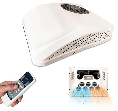 SXHEYUY Climatisation, Climatisation 12V / 24V DC, Chaud Et Froid Deux en Un, Toit De Camping-Car Climatiseur 9800BTU, Ultra Silencieux pour Camping-Cars, Caravanes Et Remorques,Blanc,24v