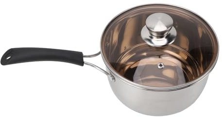 Eujgoov Pot de Lait en Acier Inoxydable avec Couvercle en Verre, Casserole Facile à Transporter pour la Cuisine,