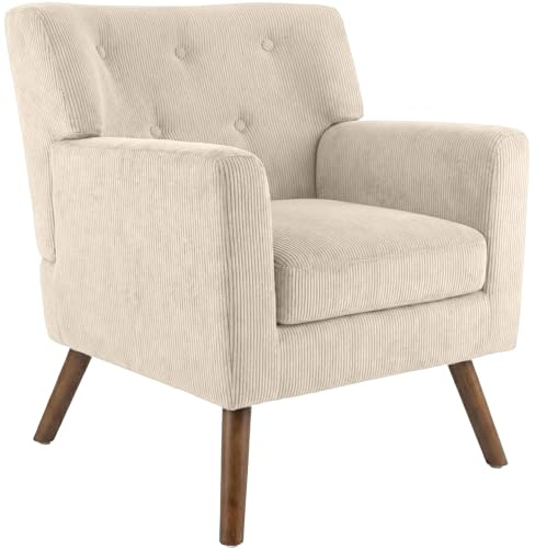 CLP Sessel gepolstert mit Cordbezug Kioni, Polstersessel mit Armlehnen, Ohrensessel bis 150 kg, Relaxsessel und Fernsehsessel für Wohnzimmer, Farbe:Creme