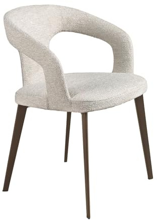 Ángel Cerdá - Chaise de Salle à Manger Rembourrée en Tissu Blanc Cassé - Design Contemporain, Léger et Polyvalent - 58 X 60 X 80 Cm - Structure en Bois Naturel de Noyer et Dossier Enveloppant