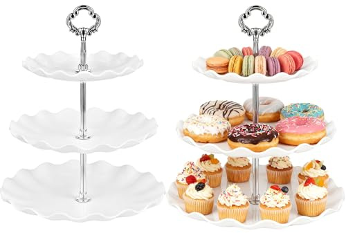 2-Pack 3-Tier Cupcake Stand Set - 30cm Height Silver Cake Display Stand for Wedding, Birthday, Graduation, Afternoon Tea Party | Reusable Dessert & Fruit Serving Platter (Large & Stable)