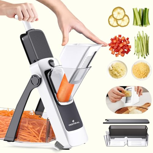 ONCE FOR ALL Mandoline de Cuisine Manuelle Multifonction Tous Coupe Légumes Lame en acier inoxydable, Julienne, Cubes, Fcoupe Patate Frite carotte, tomate
