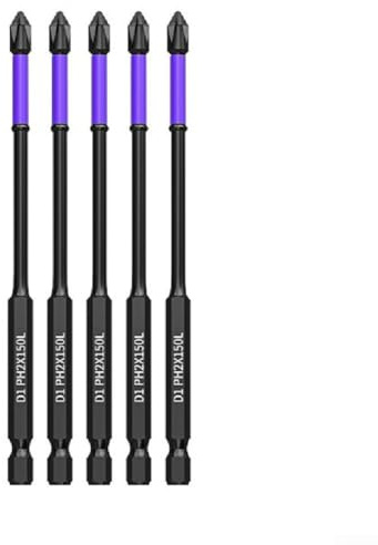 Lot de 5 tournevis cruciformes PH2 avec embouts magnétiques pour une fixation sécurisée des vis compatibles avec les tournevis électriques et manuels (5 pièces, 150 mm)