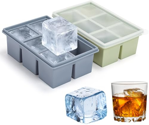 Dzpuhuojz 2 Pack Large Ice Cube Tray with Lid, Icecube Moulds, 5cm Big Square Ice Maker for Whisky Cocktail, Bpa Free for Freezer, Easy Release Reusable Moulds (Blue Green)