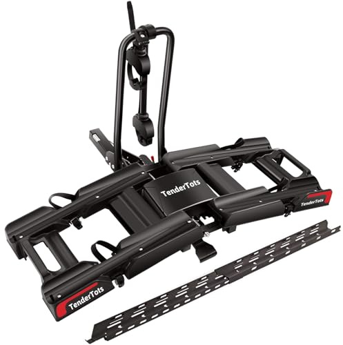 TenderTots Ebike Rack with Ramp for 2 E-Bikes, Hitch Bike Rack Fits 5 Fat Tire, Heavy-Duty Platform Carrier with Ramp, Foldable Tilting Locking, 2 Receiver for Cars SUVs Trucks, No Assembly