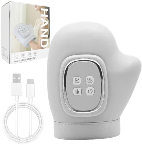 Handmassagegerät mit Kompression und Wärmefunktion, USB-wiederaufladbar, 3 Massagemodi, Handschuh-Massagegerät zur Handentspannung