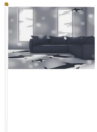 Mini pesce galleggiante in camera da letto bandiere su bastone - 14 x 20,8 cm piccole bandiere USA per esterni, decorazioni 4 luglio, decorazione patriottica, asta per bandiera portatile, bandiere