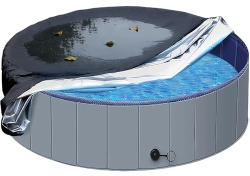 HIULLEN Poolabdeckung Rund, 122 x 30cm Abdeckung für Hundepool, Kinderpool Planschbecken Abdeckung, Faltbarer UV Beständiges Schwimmbadabdeckung, Round Pool Cover für Hund und Kinderpool, Schwarz