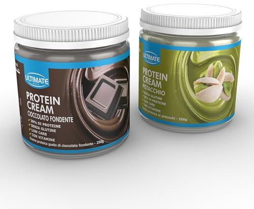 Ultimate Italia - 2 protein cream gusti misti (1 cioccolato fondente + 1 pistacchio) - Senza Glutine - Low Carb - 2x250 g
