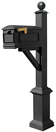 Qualarc WPD-SB1-S4-LMC-BL Westhaven Cast Aluminum Post Mount Mailbox System with Lewiston Mailbox, Square Base and Large Ball Finial, Ships in 2 Boxes, Black
