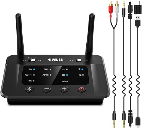 1Mii B03 Bluetooth 5.3 Transmitter Receiver, aptX Adaptive/Low Latency Bluetooth Audio Adapter for TV/Home Stereo, Dual Link, Long Range, Digital Optical 3.5mm Jack RCA