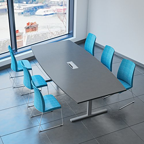 Weber Büro Easy Konferenztisch Bootsform 240x120 cm Anthrazit mit Elektrifizierung Besprechungstisch Tisch, Gestellfarbe:Silber