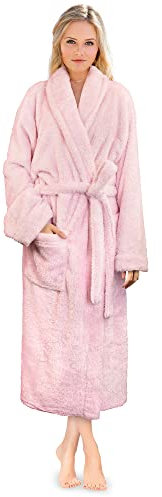 PAVILIA Hochwertiger Damen-Bademantel, weich, flauschig, warm, Fleece, Sherpa-Bademantel, hellrosa Farbe, Small-Medium