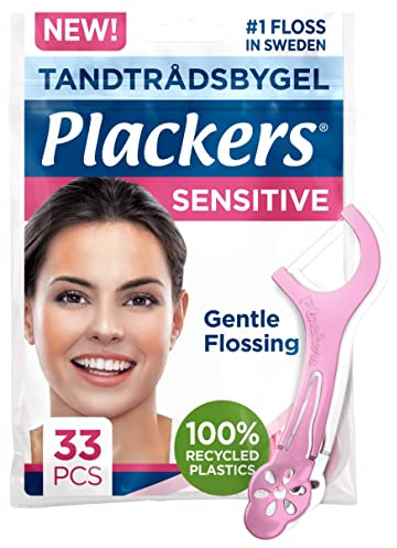 Plackers Sensitive, extra mjuk och tunn tandtråd, anpassad till känsliga tandkött, återvunnen plast, 33 st