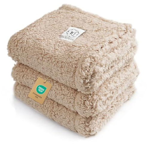 1 förpackning med 3 filtar supermjuk premium fluffig hundfilt kattfilt för husdjur hundar katter valpar beige M (52 x 76 cm)