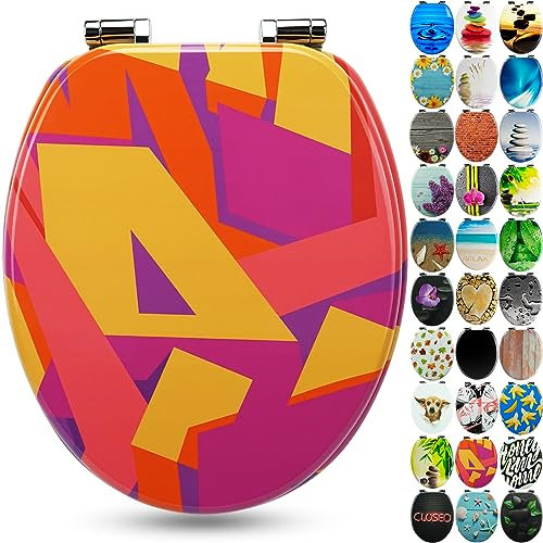 SANFINO® Premium WC Sitz mit Absenkautomatik – hochwertige Toilettendeckel aus Holz, viele bunte Motive, hoher Sitzkomfort, einfache Montage inklusive Montageanleitung – Artsy