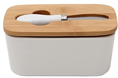 caihuashopping Beurrier Boîte d'étanchéité au Beurre de Beurre de céramique avec Couvercle en Bois et Couteau à pâte de Beurre de Beurre boîte de conteneur Blanc Boîte à Fromage