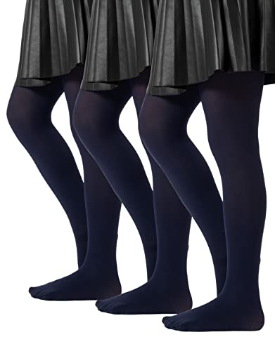 CALZITALY PACK 3 PARES Medias Niña, Medias Microfibra, Pantis Tupidos, Medias Grisas Escuela, 2 – 14 Aְños, Gris, Azul, Negro, 40/60 DEN, Made in Italy (12-14 años, 3 X Navy)
