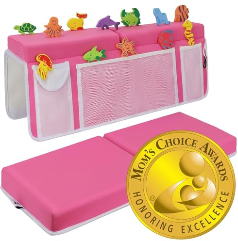 Bath Kneeler –8 Suction Cups & 1.5 Padding.Certified Non Toxic Bath Kneeling Pad for Bath Tub & 5 Bath Toy Organizer. Fast Dry Baby Bath Kneeler and Elbow Rest Pad Set by Supa Ant-Pink.