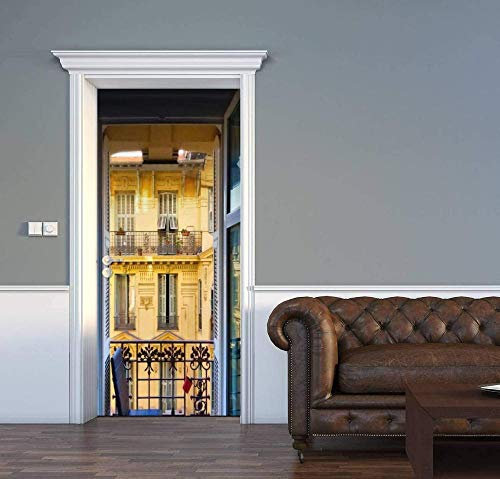 3D Türaufkleber Sonnenschein-Gebäude-Fenster-Architektur Türtapete Selbstklebend Türposter 90X200Cm Fototapete Türfolie Wasserdichte Abnehmbare Pvc Türtapete Innentür Schlafzimmer Küche Bad Ho