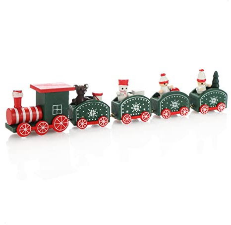 Weihnachtszug Mit Vier AnhäNgern Aus Holz Dekorativer Christmaszug Weihnachtliche Tischdekoration Holzeisenbahn 24cm