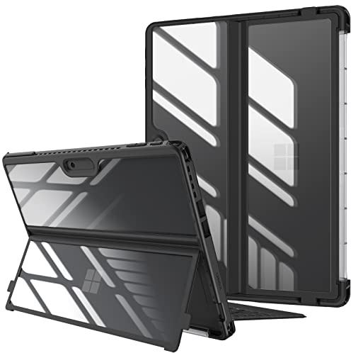 FINTIE Hybridfodral kompatibelt med Microsoft Surface Pro 9 (2022) 13 tum, stöttåligt folio klart skydd med TPU robust ram passform typ fodral tangentbord + original stativ, svart | Stativ skyddshölje kompatibel med typfodralet (tangentbord ingår inte), svart