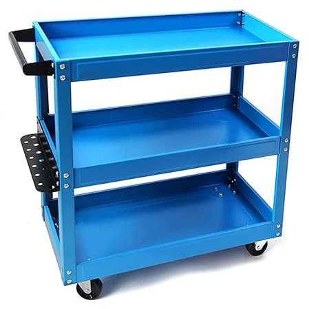 Schwerlast-Metall-Utility-Rollwagen, Werkzeugwagen, 3-stöckiges Regal, Multifunktions-Organizer, Dicker Trolley, 100 kg, 700 x 350 x 760 mm