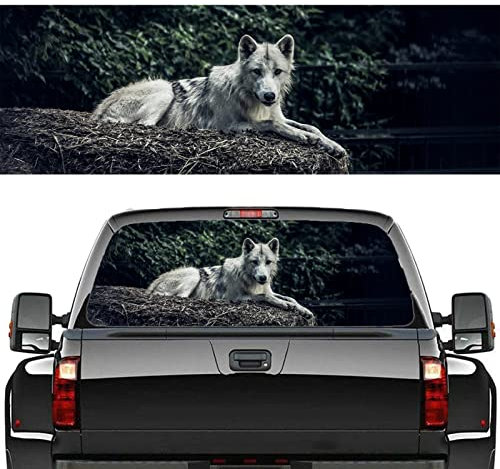 BAHULA LKW Heckscheibe Aufkleber, Wolf Heckscheibe Aufkleber Aufkleber Auto SUV Van, Wrap Grafik Perforiert Durchsichtig, Universal Auto Aufkleber,66x29 inch
