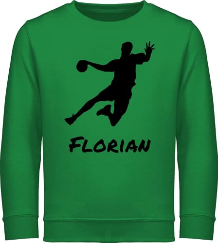 Sweater Kinder Sweatshirt Jungen Mädchen Pullover - Geschenke Handball - Handballer Silhouette mit Name - 152 (12/13 Jahre) - Grün - zubehör personalisiertes von wm