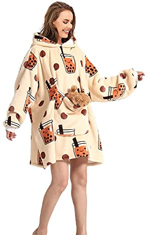 Generisch Oversized Hoodie Sweatshirt Decke Sherpa Fleece Damen Herren Langarm Kapuzenpullover Flauschiger Übergroßer Pulli mit Taschen