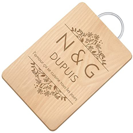 Maverton Planche à découper personnalisable pour couple | Planche en bois avec manche en métal pour parents, famille, Plateau apéritif pour amis, souvenir de mariage, Amour