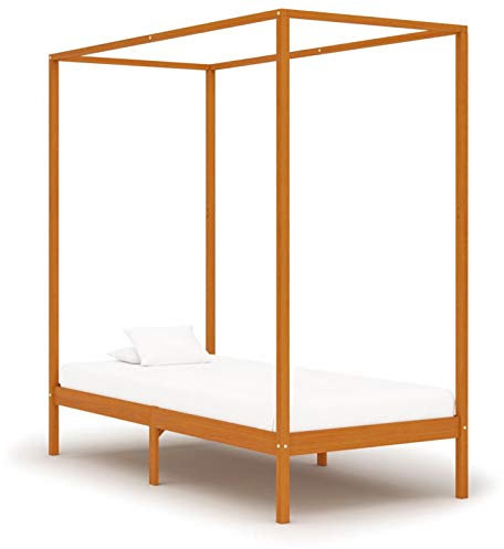 Homgoday Betthimmel, Braun, Massivholz, Kiefer, 90 x 200 cm, Bettrahmen, Bettrahmen, Rahmen, modernes Bett, Doppelbett, Lattenrost