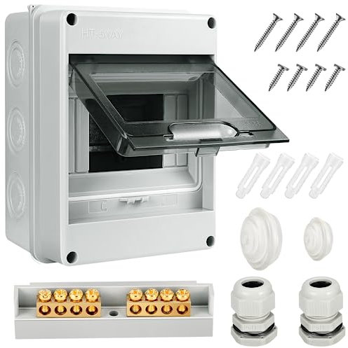 Coffret Electrique Etanche,5 8 12 Modules avec Terminaux et Rails Intégrés Boîte à Fusibles Distributeur en Saillie,Exterieur IP65 Abs de Surface en Plastique avec Porte Transparente (5 modules)