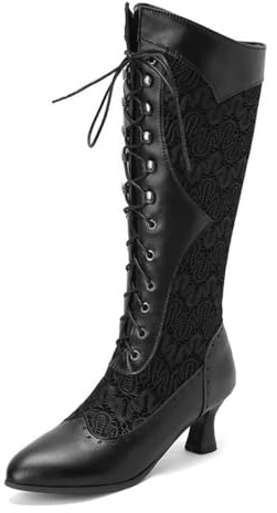 VAVENI Retro stivali da donna a punta, stivali da cavaliere in pelle PU, stivali moda donna con tacco alto, 32-48(nero,34)