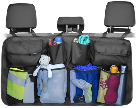 Primal Internet GmbH Auto Kofferraum Organizer Klett & Riemen | Kofferraumtasche mit 8 Fächern & doppeltem Halt | Autotasche wasserfest zur übersichtlichen Aufbewahrung