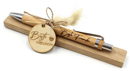 VmG-Store Holz Kugelschreiber als Geschenkidee zum Muttertag Mama Vatertag Geburtstag Papa Oma und Opa Arbeitskollege Freundin Freund (Ohne Wunschname, 07 Beste Freundin)