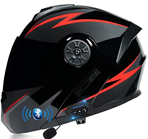 ACLFFSHOP Klapphelm mit Bluetooth, Integriert Motorradhelm mit Doppelvisier, ECE Zertifiziert Integralhelm, mit Eingebautem Mikrofon für Automatische Reaktion, für Erwachsene Frauen Männer